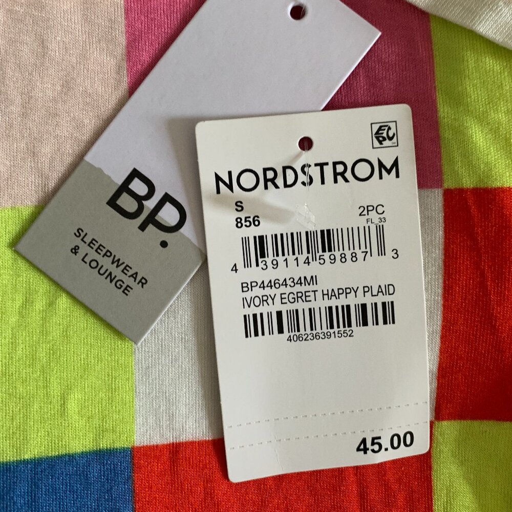 NWT BP NORDSTROM Women's Sleep Head Pajamas in Ivory Egret Happy Plaid Sz Small - Picture 9 of 9